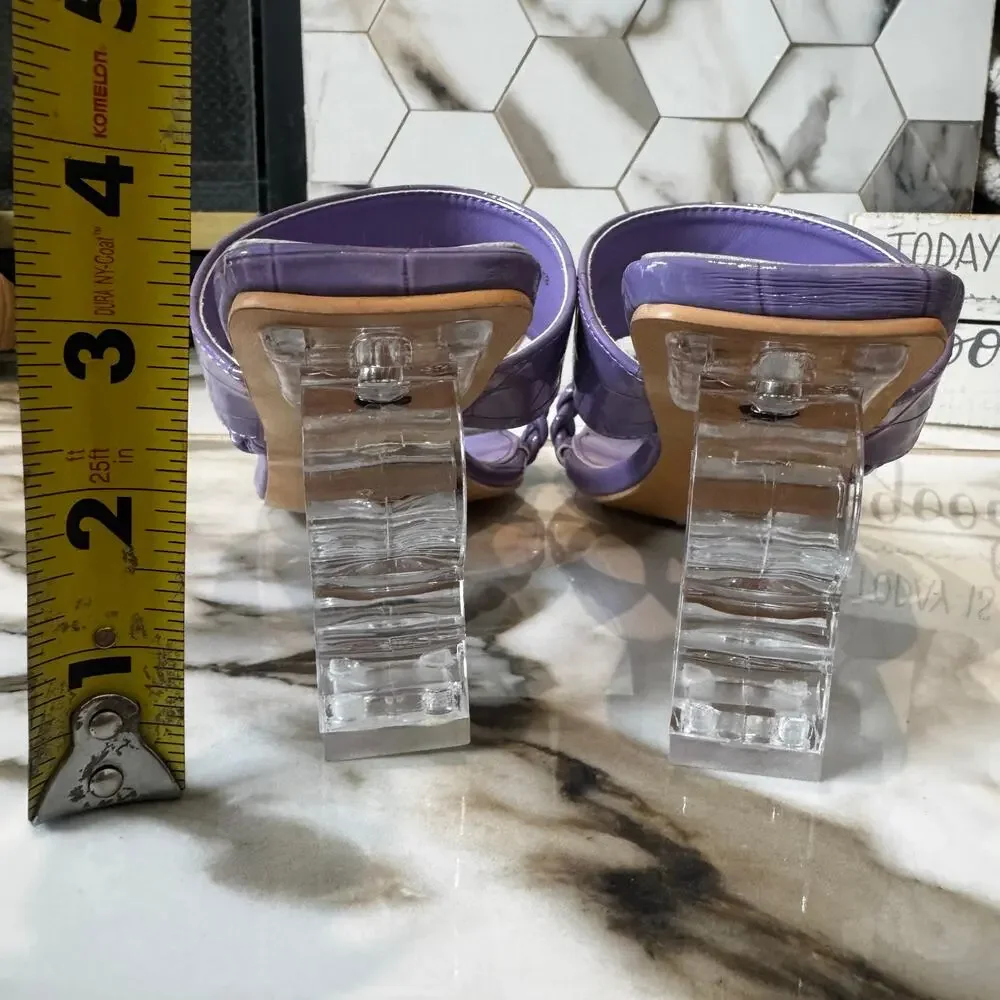 Camssoo Women's Purple Croc Embossed Heels Size 41 Lucite Heel Toe Ring‎ Slip On